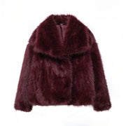 Women Fashion Cropped Faux Fur Long Sleeve Front Snap-button Outerwear