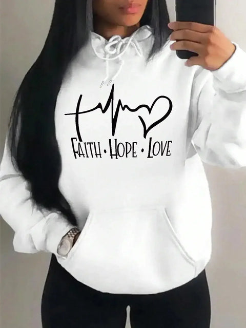 Hoodies Love Letter Graphic Women Hoody Street Casual Loose Sweatshirt