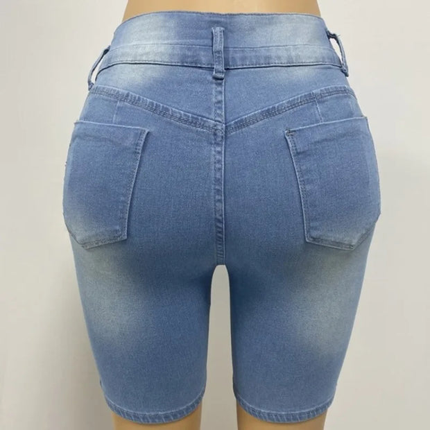 Fashion Solid Slim Butt Lifting Pants Women Elasticity Denim Shorts