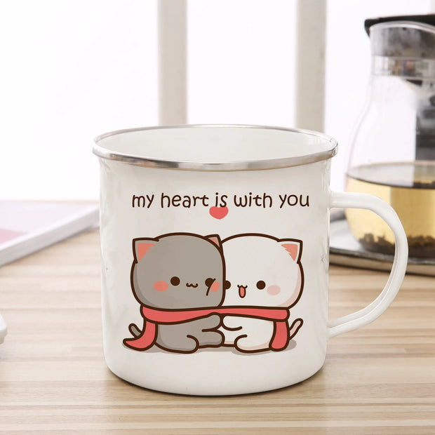 Goma cat Enamel cup Coffee tea Mug cute animal Breakfast Dessert