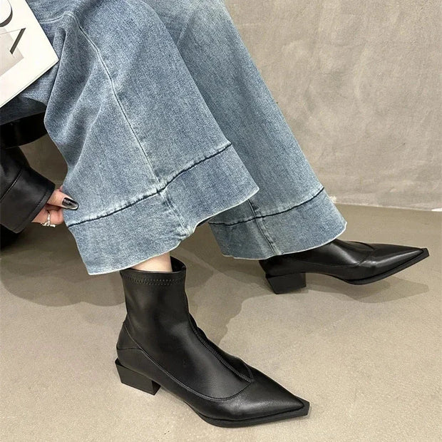 Pointed Toe Chunky Mid Heel Fashion Boots Fashion Short Boots