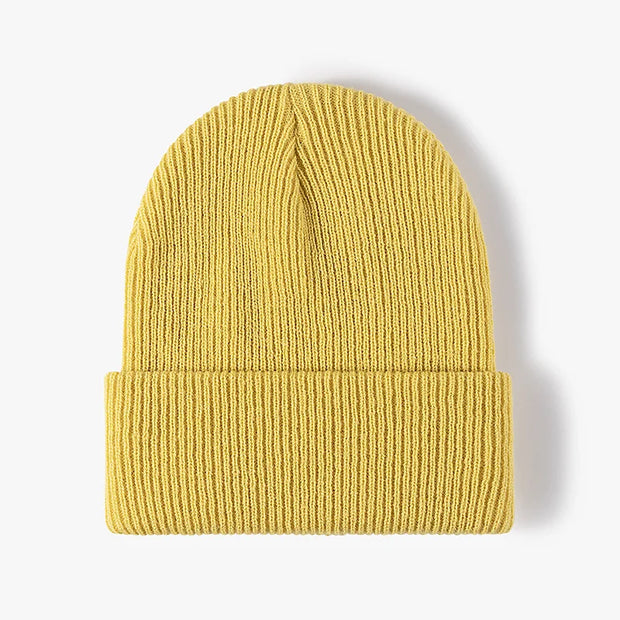 Women Men Autumn Winter Warm Beanie Hat Solid Color