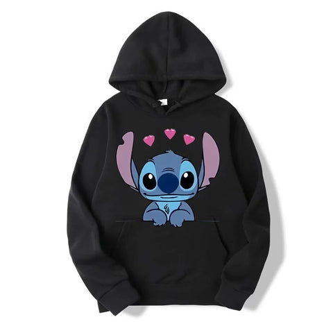 Disney Stitch Cartoon Anime Women Pullover Men Oversized Hoodie 2024