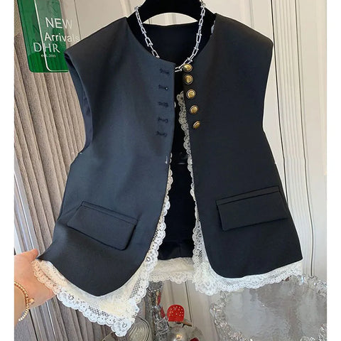 Neck Casual Sleeveless Jackets 2024 Female Loose Waistcoat