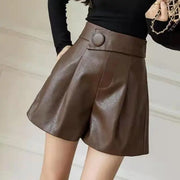 Korean Loose Solid Color Leather Shorts Autumn Winter Women'