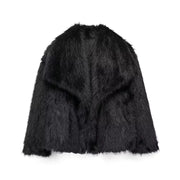 Women Fashion Cropped Faux Fur Long Sleeve Front Snap-button Outerwear