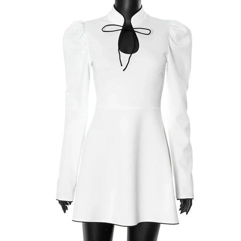 TARUXY Sleeve Contrast Mini Dress Female Retro Elegant Stand Collar