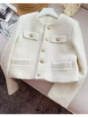 Korean Chic Female Tweed Basic Jacket Coat Women Clothing Runway