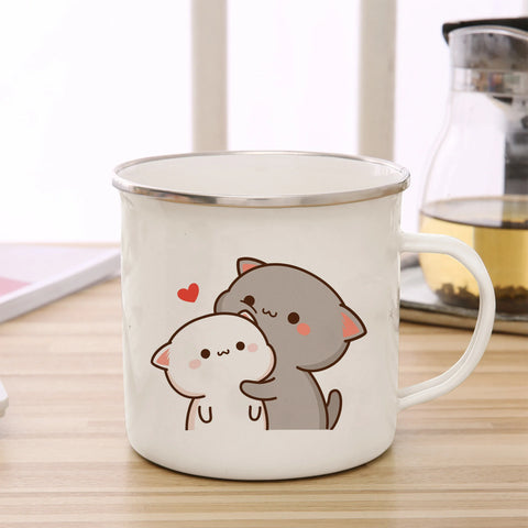 Goma cat Enamel cup Coffee tea Mug cute animal Breakfast Dessert