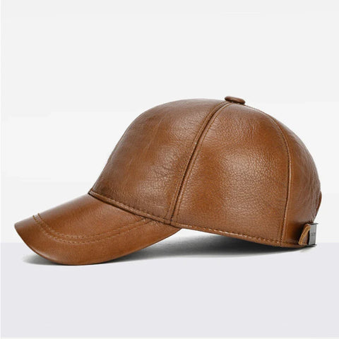 Fall Winter Outdoor Sports Hat Men Real Cowhide Leather Caps