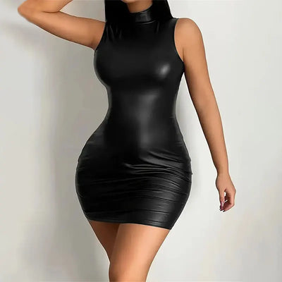 Women Summer Sexy Party Strapless Bodycon Pu Leather