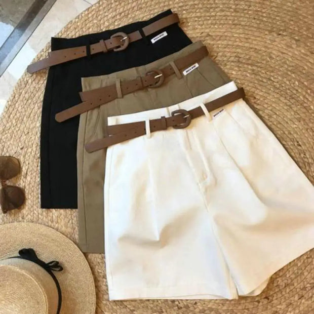 -line Loose Mini Shorts Pockets OL Style Mini Short Casual Pants