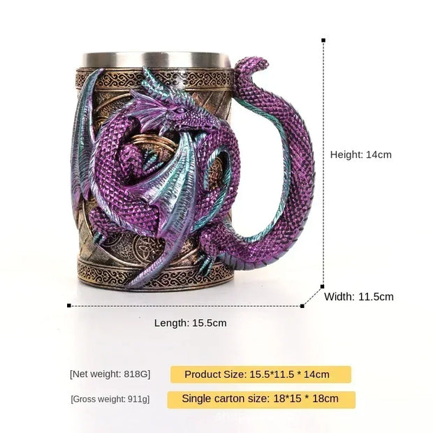 Creative 3D Dragon Beer Cup Resin 304 Stainless Steel Gothic Wine