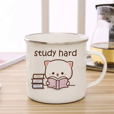 Goma cat Enamel cup Coffee tea Mug cute animal Breakfast Dessert