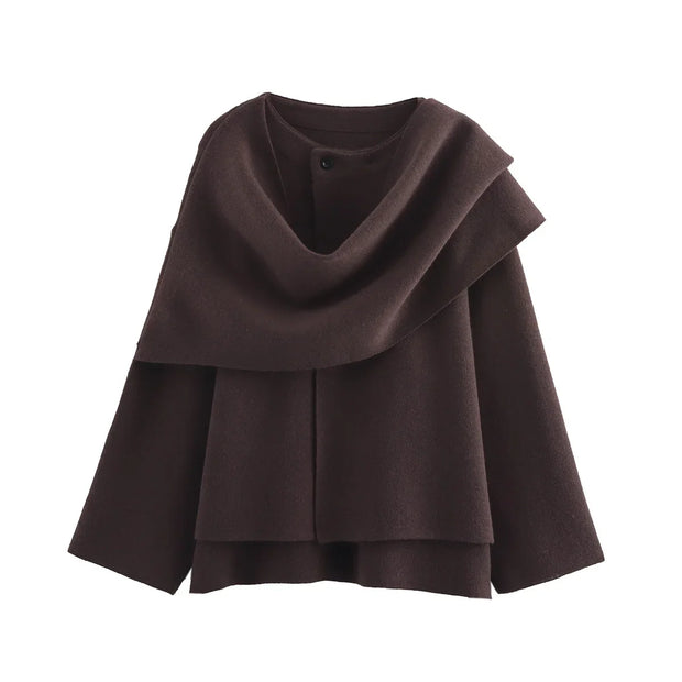 2023 Winter Female Scarf Coat Long Sleeve Knitted Asymmetric Jackets