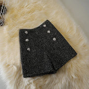 breasted woolen shorts autumn winter large size style wide leg pants