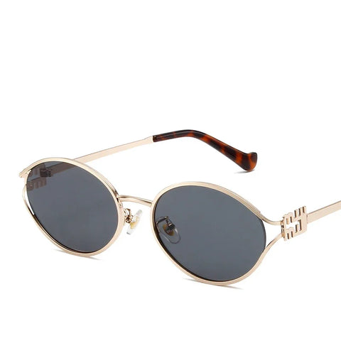 Oval Metal Frame Sunglasses Women Personality Fashion Simple Eyewear