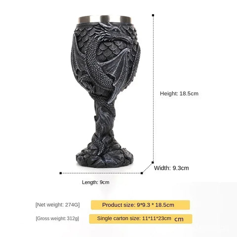 Creative 3D Dragon Beer Cup Resin 304 Stainless Steel Gothic Wine