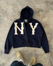 Y2k American High Street Trend Jacket Men Letter Embroidered Hoodie