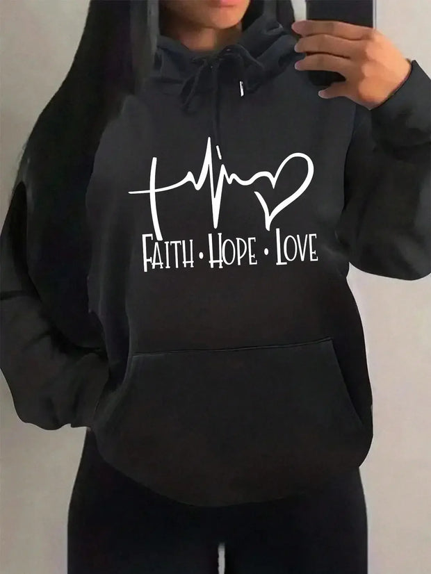 Hoodies Love Letter Graphic Women Hoody Street Casual Loose Sweatshirt