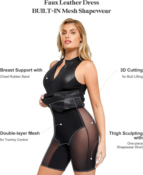 Shapewear Dress Leather - Mock Neck