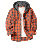 Hooded Long Sleeved Double Pockets Shirt Flannel Jacket Tops