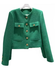 Korean Chic Female Tweed Basic Jacket Coat Women Clothing Runway