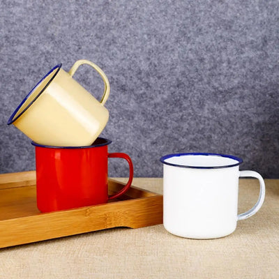 6 7 8cm Enamel Cup Retro Style Cream Color Water Mug