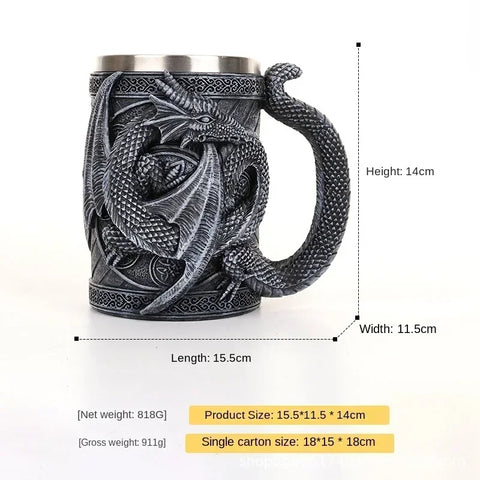 Creative 3D Dragon Beer Cup Resin 304 Stainless Steel Gothic Wine