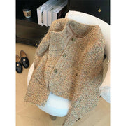 Vintage Tweed Jacket Women Elegant Cropped Coat Korean Long Sleeve