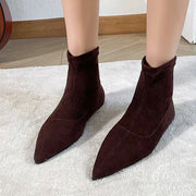 Pointed Toe Women Snow Ankle Boots Suede Flats Fashion Shoes