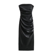 Black Beige White Strapless Faux Leather Womens Dresses 2023