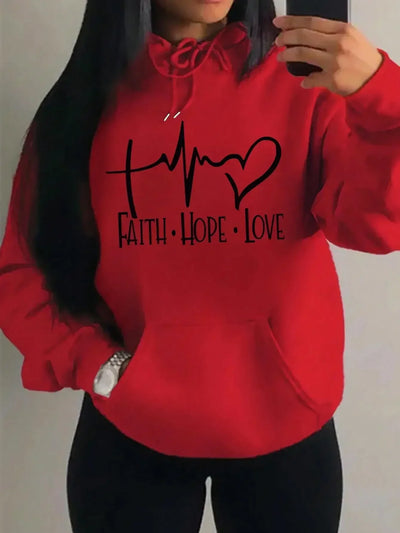 Hoodies Love Letter Graphic Women Hoody Street Casual Loose Sweatshirt