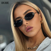 Frameless Sunglasses Oval Retro Small Frame Sunglasses Protective