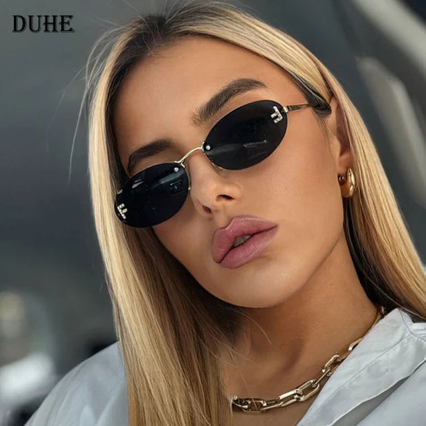 Frameless Sunglasses Oval Retro Small Frame Sunglasses Protective