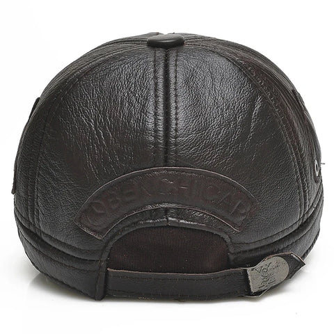 Style Men Brown Cow Leather Baseball Outdoor Real Leather Retro Hat