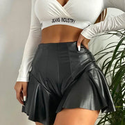 Shorts Summer High Waist Solid Color Leather Ruffle Trim Short Pants