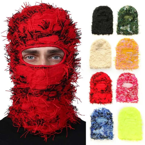 Hip Hop Balaclava Distressed Knitted Caps Full Face Ski Mask