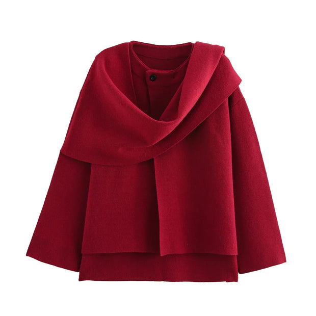 2023 Winter Female Scarf Coat Long Sleeve Knitted Asymmetric Jackets