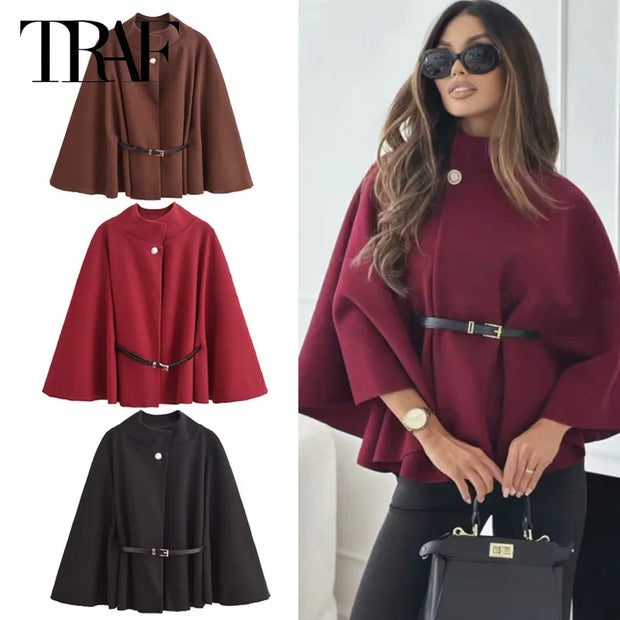 Jacket Red Brown Black Bat Sleeve Coat