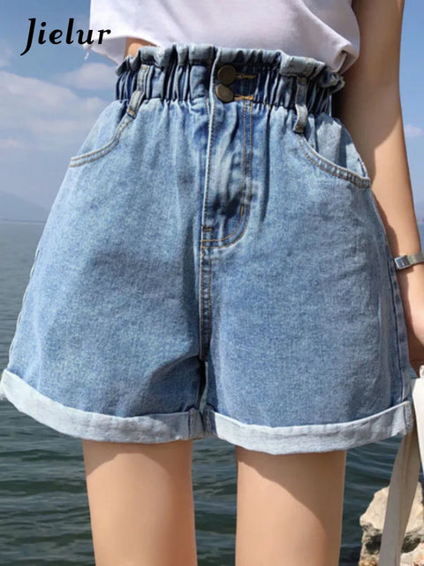 -5XL Harem Ruffled High Waisted Shorts Female Elastic Short Jeans