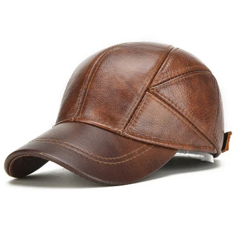 Hot Sale Male Fall Winter Genuine Real Cow Leather Baseball Hats