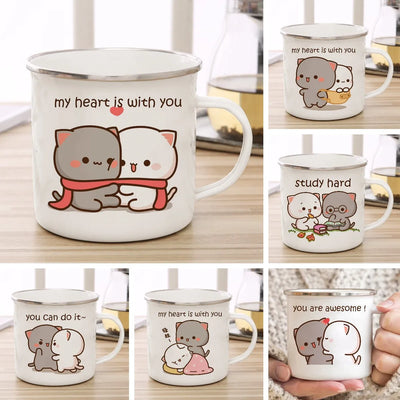 Goma cat Enamel cup Coffee tea Mug cute animal Breakfast Dessert