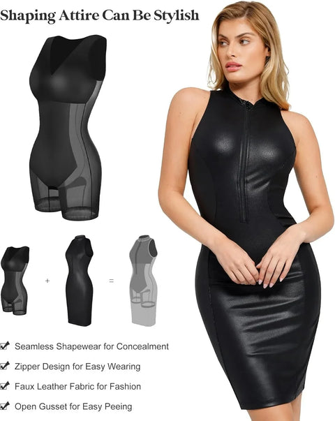 Shapewear Dress Leather - Mock Neck