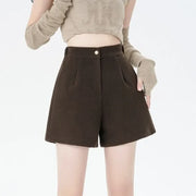 Women Woolen Shorts Solid Color 2024 Lady Split Wide Leg Short Pants