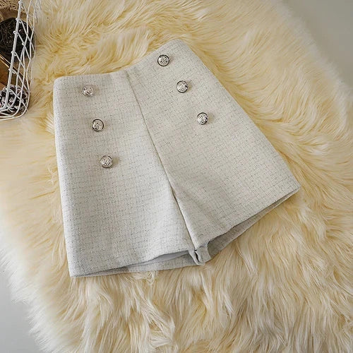 breasted woolen shorts autumn winter large size style wide leg pants