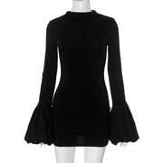 TARUXY Fashion Pull Sleeve Black Mini Dress Female High Waist