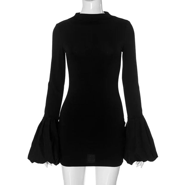 TARUXY Fashion Pull Sleeve Black Mini Dress Female High Waist