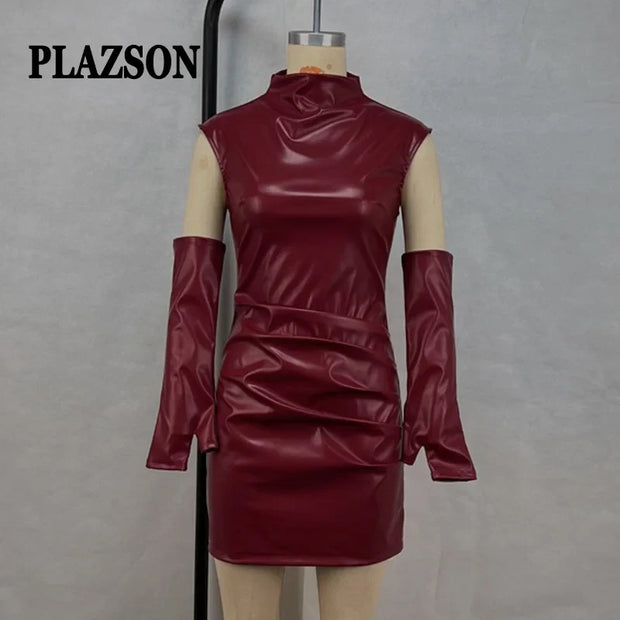 Gloves Summer Sleeveless Zipper Folds Slim Short Dress