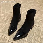 Ankle Boots Women Chunky Mid Heels Shoes Woman Pointed Toe 2024